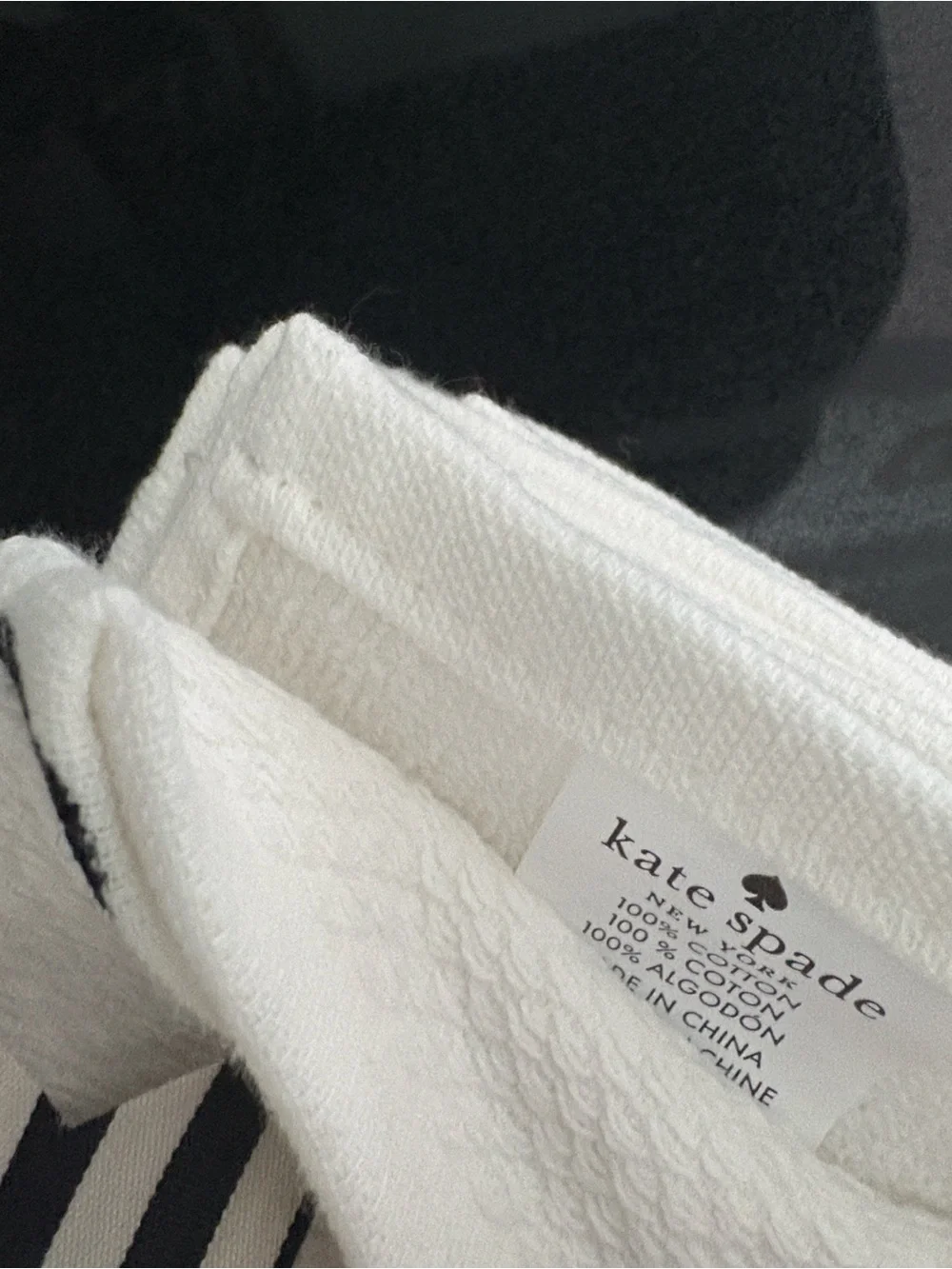 KATE SPADE Three black and white polka dot kitchen towels